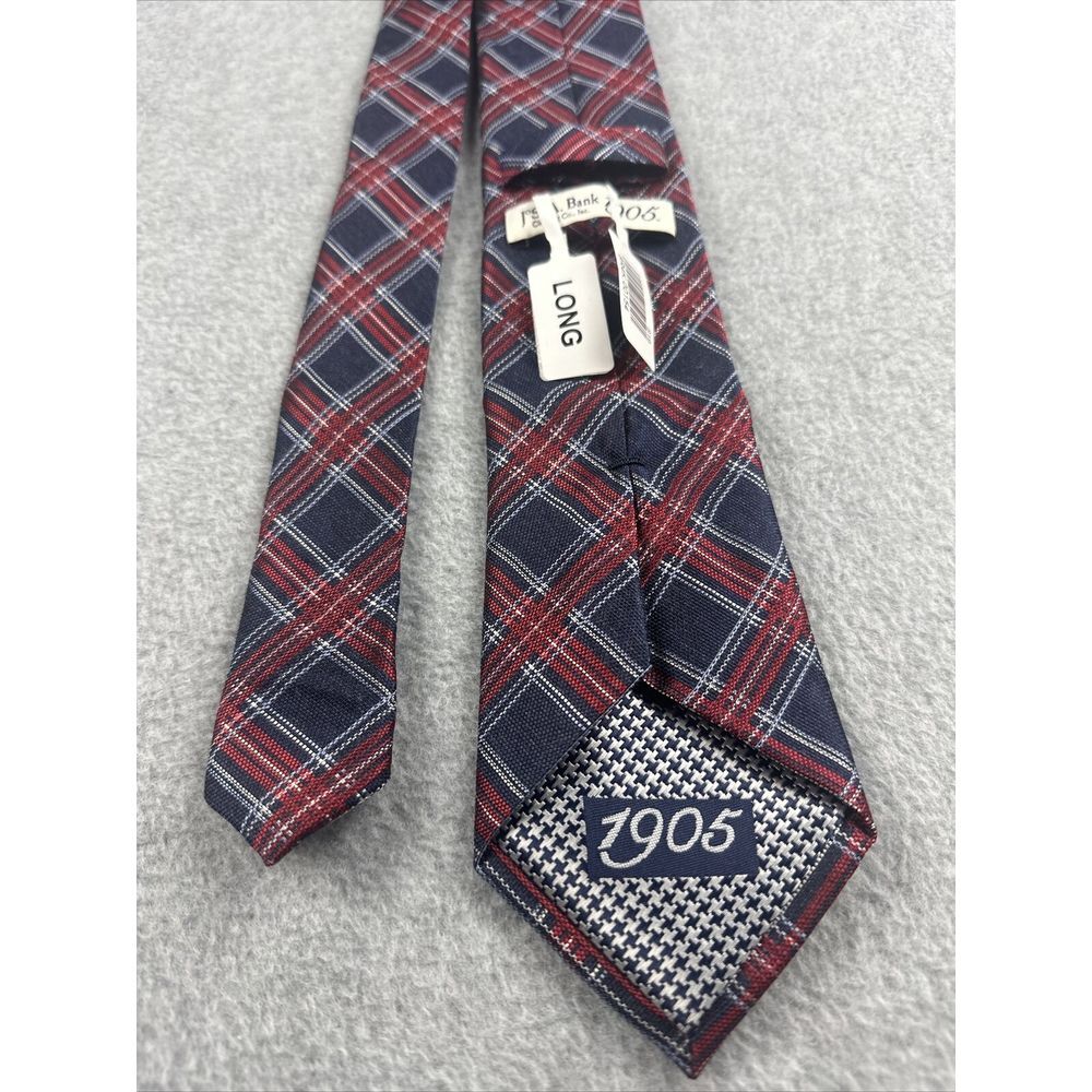 Jos A Bank Neck Tie Silk Blend Red Blue Plaid Check‎ Madras 62", 3" NWT $75